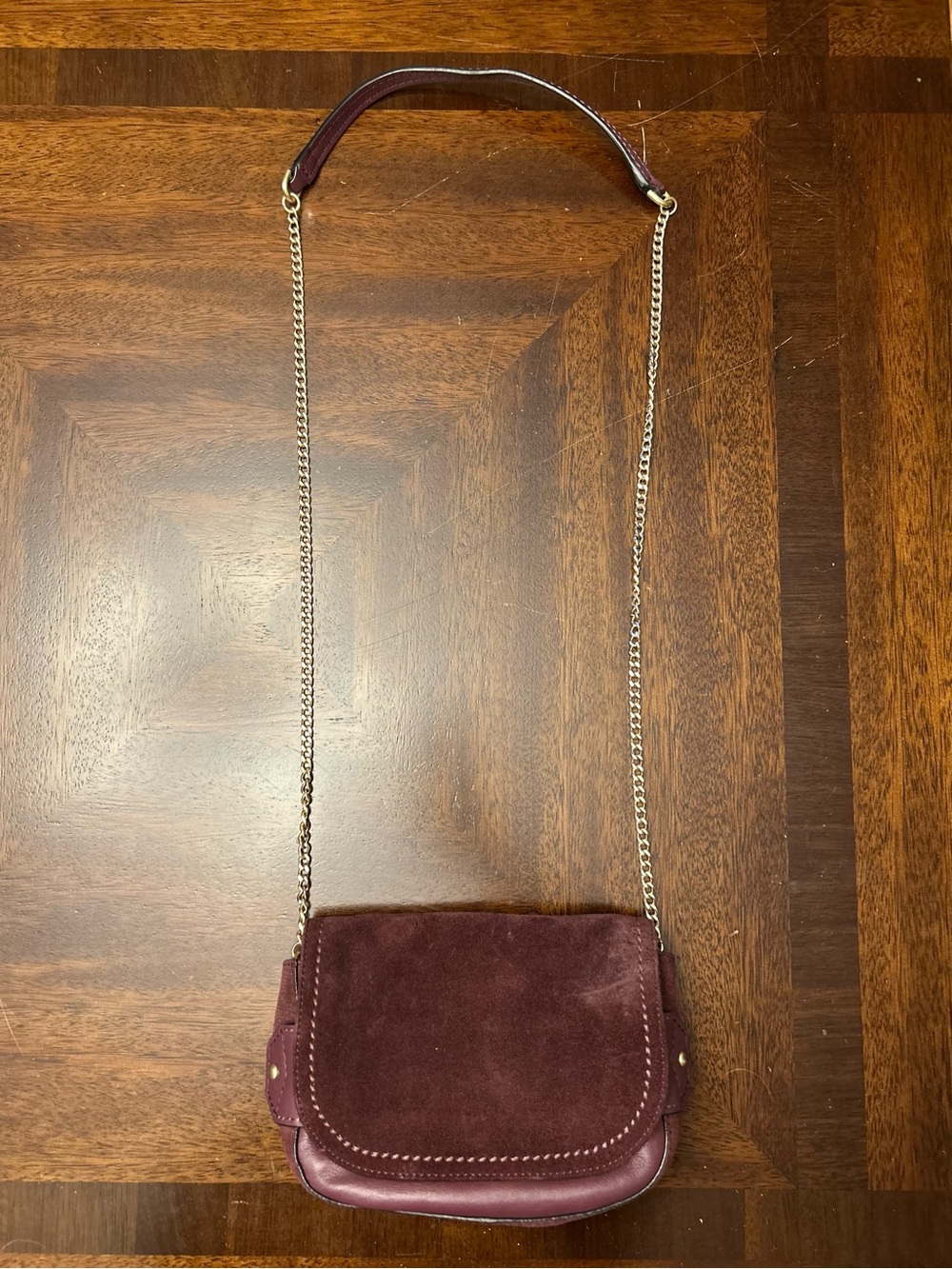 Vera Bradley Carson Mini Saddle Bag Bittersweet Chocolate Suede Leather Chain